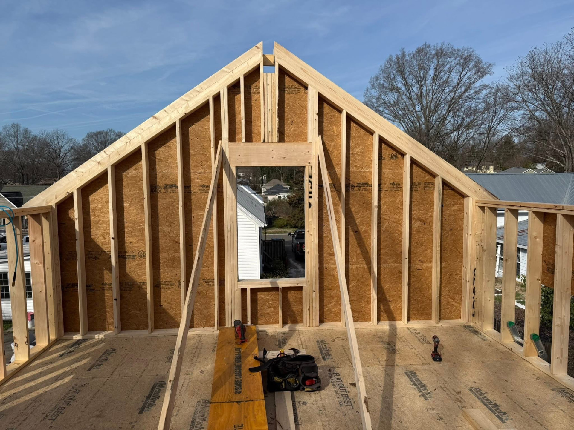 Dormer framing and sheathing on a second-story addition