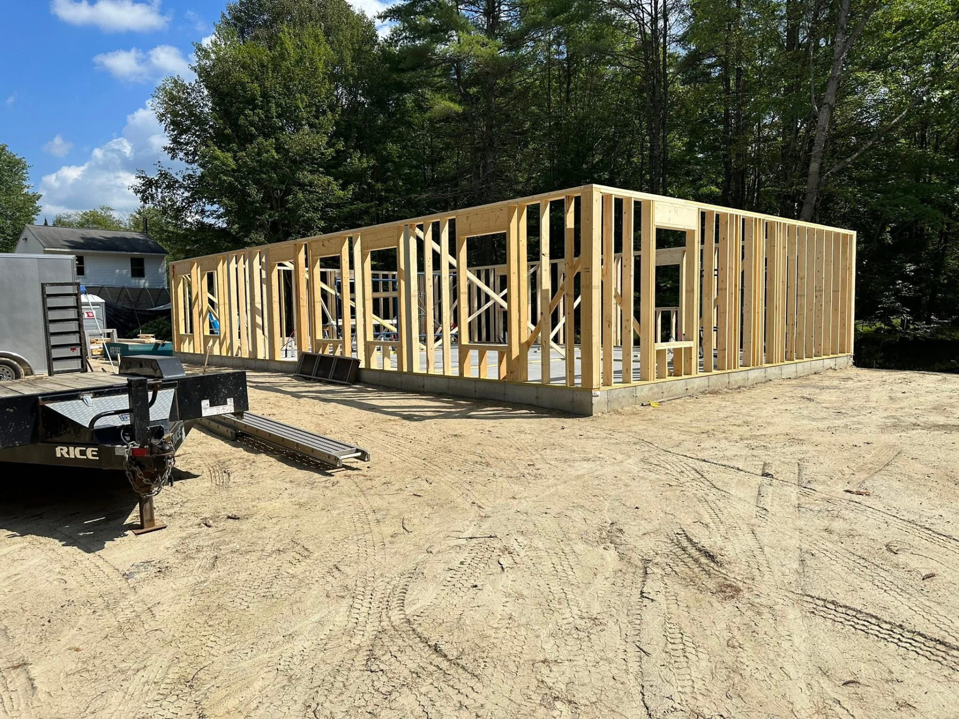 Wall framing in progress on a residential build
